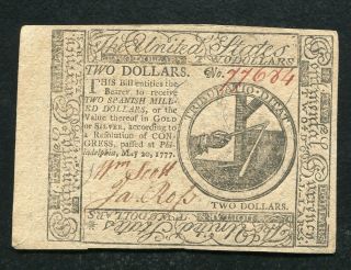 Cc - 63 May 20,  1777 $2 Two Dollars Continental Currency Note Uncirculated