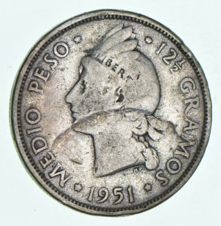 World Coin - 1951 Dominican Republic 1/2 Peso - World Silver Coin 12.  2g 968