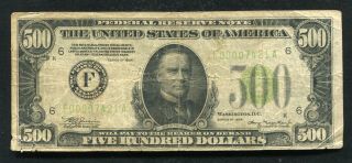 F.  2201 - F 1934 $500 Lgs Light Green Seal Frn Federal Reserve Note Atlanta,  Ga