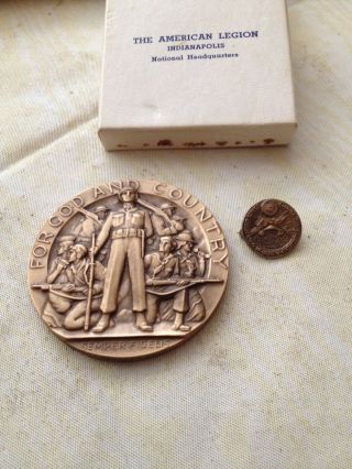 Vintage Large Bronze American Legion School Award Medallion & Pin