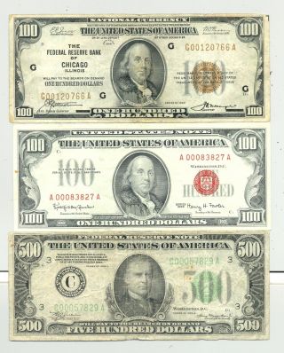$700 Fv In $100 1966 Usn And 1929 Frbn And A Looking 1934 $500 Bill