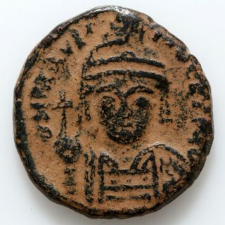 Byzantine Coin Ae Half Follis Maurice Tiberius 582 - 602 Ad Year 5 Constantinople