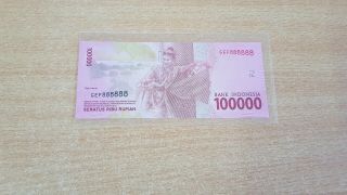 Indonesia 100.  000 100000 Rupiah 2016 Unc Lucky Solid S/n 888888