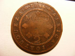 Angola 1786 1/2 Macuta Km 28,  Good - 230,  Year Old West African History -