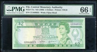 Fiji 2 Dollar Nd 1980 P 77 Qe Ii Gem Unc Pmg 66 Epq Nr