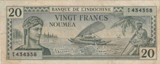 20 Francs Fine Banknote From French Caledonia 1944 Pick - 49