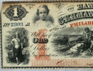 $1 1862 Bank of Germantown Philadelphia Obsolete POLAR BEAR NOTE 3