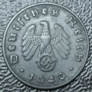 1940 D Germany - 10 Reichspfennig - Zinc - Eagle - Wwii Era -