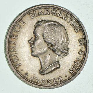 SILVER - WORLD Coin - 1958 Denmark 2 Kroner - World Silver Coin - 15.  3g 673 2