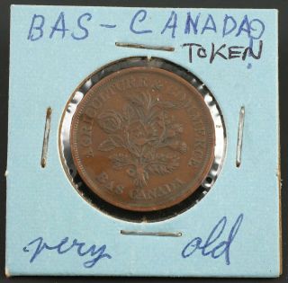 C.  1837 Bas Canada Montreal Bank Un Sou Bouquet Token 1 Penny 1c Cent Coin