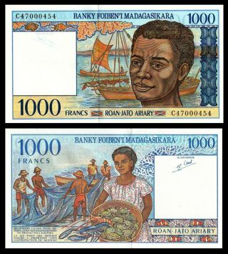 Madagascar 1000 Francs = 200 Ariary P 76a Nd (1984) Unc Low Combine
