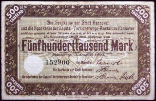 Hannover 1923 500,  000 Mark Inflation Notgeld Even Serial 152900 Germany