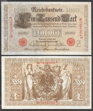Germany Paper Money - Old 1000 Marks Note - 1910 - P44b - Au