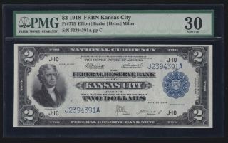 Us 1918 $2 Frbn Kansas City District Fr 775 Pmg 30 Ch Vf (- 391)