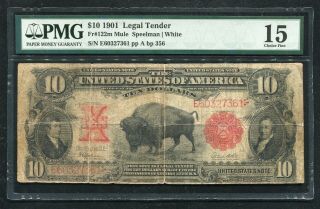 Fr.  122m 1901 $10 Ten Dollars “bison” Legal Tender United States Note Pmg F - 15