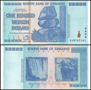 100 Trillion Zimbabwe Currency 2008 Aa Will Send In Plastic Note Protector