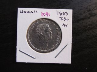 1883 Kingdom Of Hawaii Silver 1/4 Dollar In Au