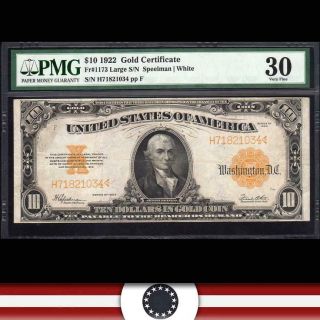 1922 $10 Gold Certificate Pmg 30 Fr 1173 H71821034