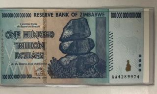 Zimbabwe 100 Trillion Dollar 2008.  In Uncirculated