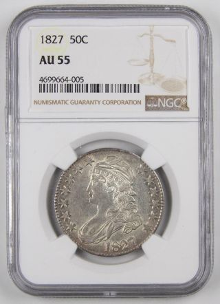 1827 $0.  50 Capped Bust Silver Half Dollar (square Base) Ngc Graded Au 55