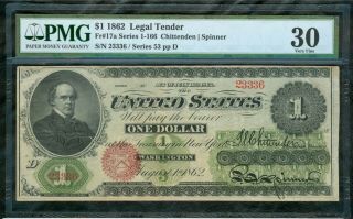 $1 Legal Tender,  Series 1862,  Pmg Vf 30