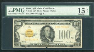 Fr.  2405 1928 $100 One Hundred Dollars Gold Certificate Pmg Choice Fine - 15