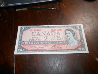 1954 Canada/canadian 2 Dollars Bank Note Unc