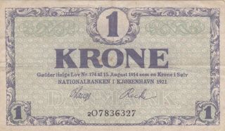 1 Krone Very Fine Banknote From Denmark 1921 Pick - 12