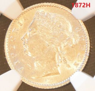 1872 H Straits Settlements Victoria 10 Cent Silver Coin Ngc Unc Details