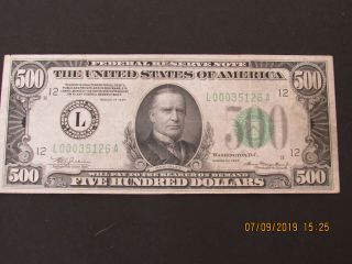 1934 500 Dollar Bill L00035126a 70 Bright Lime Green