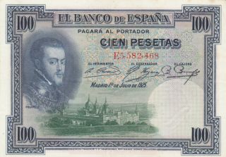 100 Pesetas Extra Fine Crispy Banknote From Spain 1925 Pick - 69