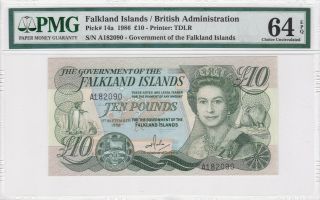 Falkland Islands 1986 Series 10 Pounds [pmg 64 Epq]