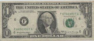 1969 $1 Note Mis - Matched Serial ’s F68/f67