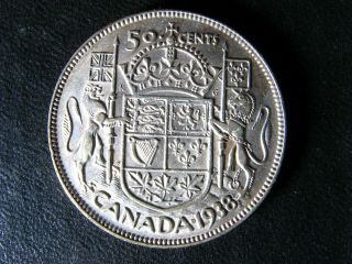 50 Cents 1938 Canada King George Vi Silver Coin C ¢ Half Dollar F - 12 Edge Nick