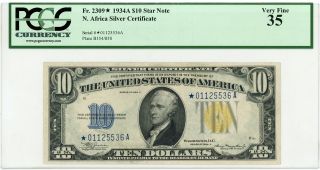 1934 - A Fr.  2309 $10 U.  S.  (n.  Africa) Silver Certificate Star Note - Pcgs Vf 35
