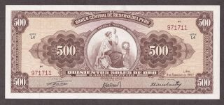 1962 Peru Banco Central De Reserva Del Peru 500 Soles De Oro P 87a Choice Au,