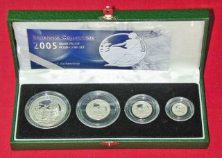 2005 U.  K.  Silver Britannia 4 Coin Proof Set - Case &