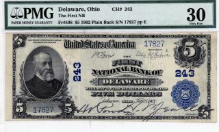 Delaware,  Ohio First National Bank $5 1902 Pb Ch 243 Pmg 30