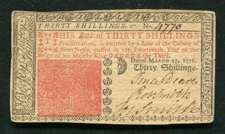 Nj - 181 March 25,  1776 30s Thirty Shillings Jersey Colonial Currency Note Au