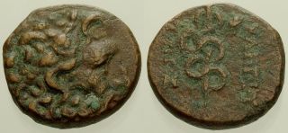 057.  Greek Bronze Coin.  Pergamon.  Ae - 16.  Asklepios / Serpent - Staff.  Vf