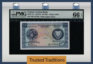 Tt Pk 41c 1975 - 82 Cyprus Central Bank 250 Mils Pmg 66 Epq Gem Uncirculated