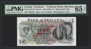 1978 Northern Ireland 1 Pound,  Bank Of Ireland Specimen,  Pmg 65 Epq Gem Unc