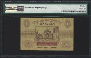 1940 NETHERLANDS INDIES 1 Gulden Muntbiljet,  PMG 55 EPQ 100 Orig AU,  Scarce 2