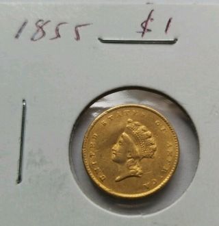 1855 $1 Type 2 Liberty Head One Dollar Gold Coin