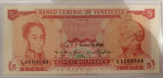 Banco Central De Venezuela - Enero - 27 - 1970 Banknote - 5 Bolivares.