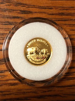 1987 South Dakota Bison 1/20 Oz.  999 Fine Gold Round Tri - State Sd Native Au