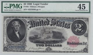 1880 $2 Legal Tender,  Pmg 45 Choice Extremely Fine Fr - 56