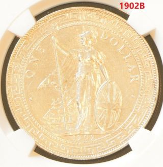 1902 B China Hong Kong Uk Great Britain Silver Trade Dollar Ngc Unc Details