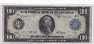 Series 1914 One Hundred Dollars Federal Reserve Note $100 Large Size Note