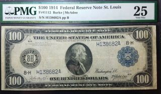 Fr 1112 1914 $100 Federal Reserve Note St Louis Vf25